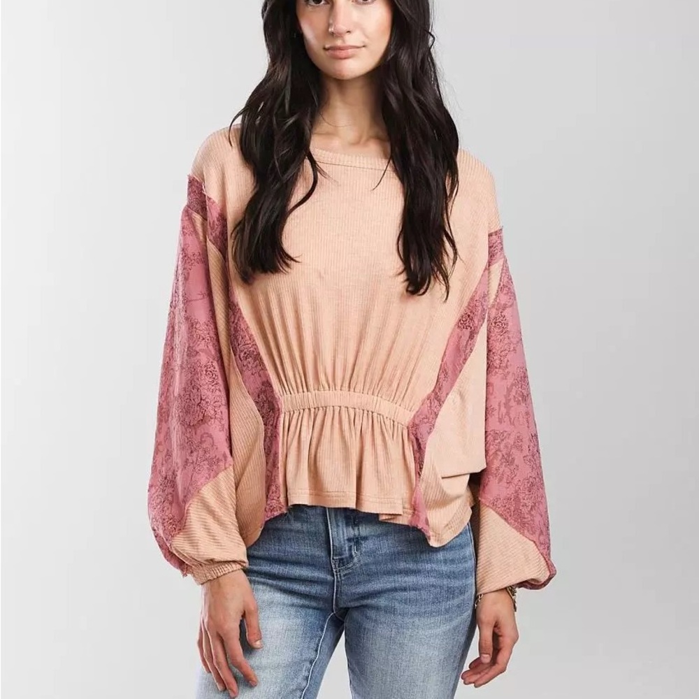 Gimmicks pieced rib knit dolman sleeve top size small